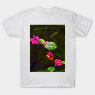 Magenta Flowers, Green Leaves T-Shirt